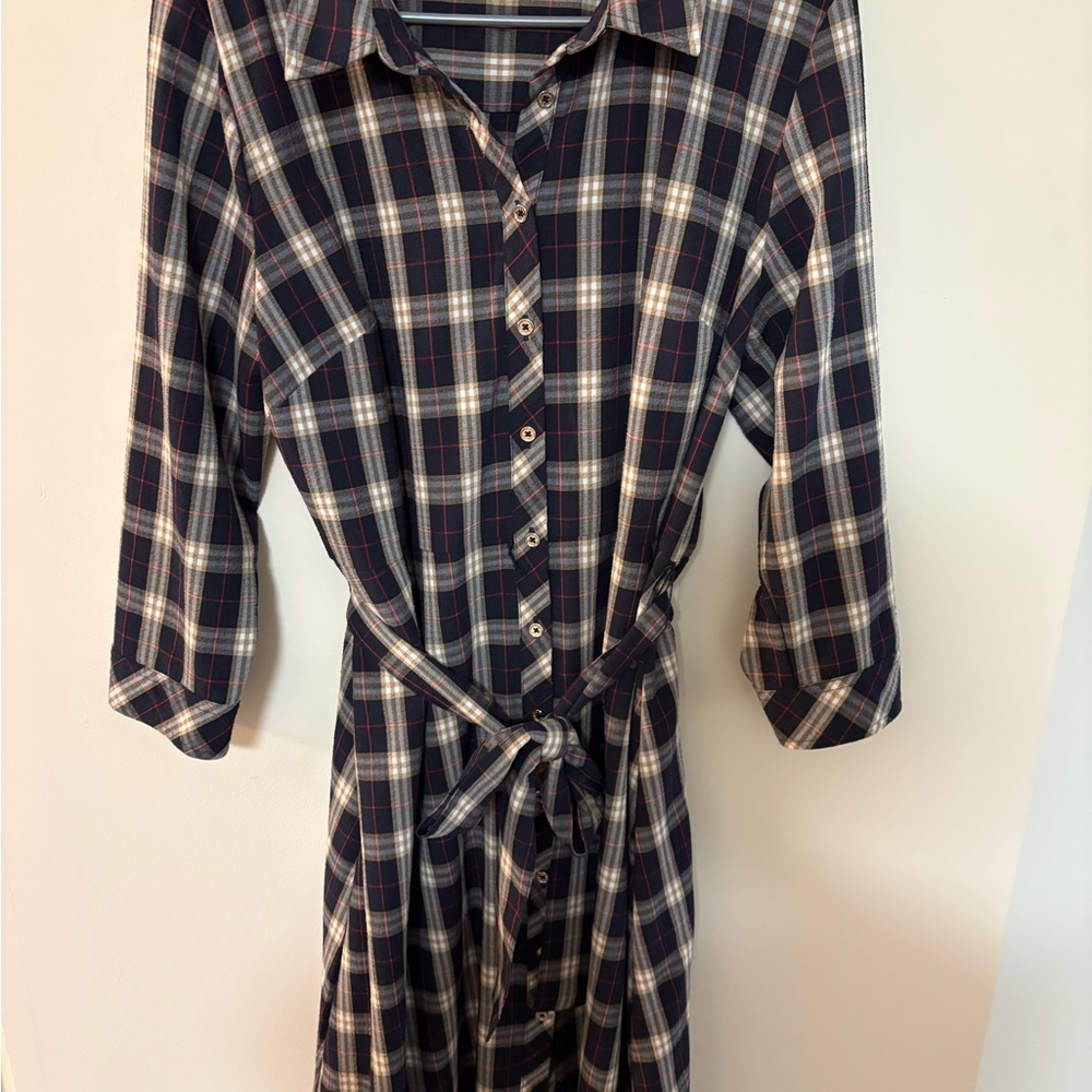 Tommy Hilfiger Navy Plaid Long Sleeve Dress